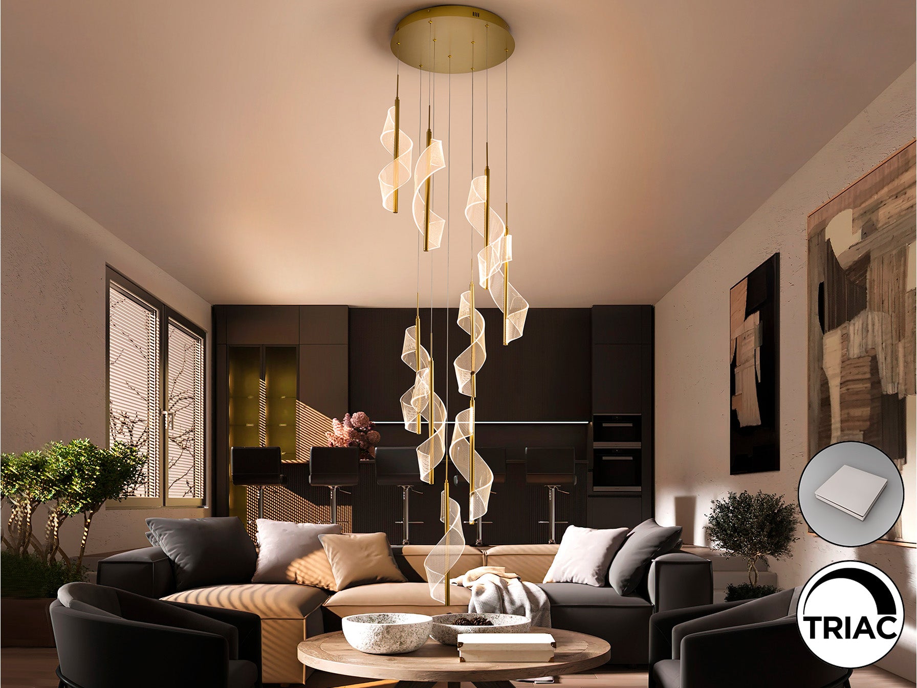 Висяща LED лампа Velas 9L с 9 светлини в матово злато