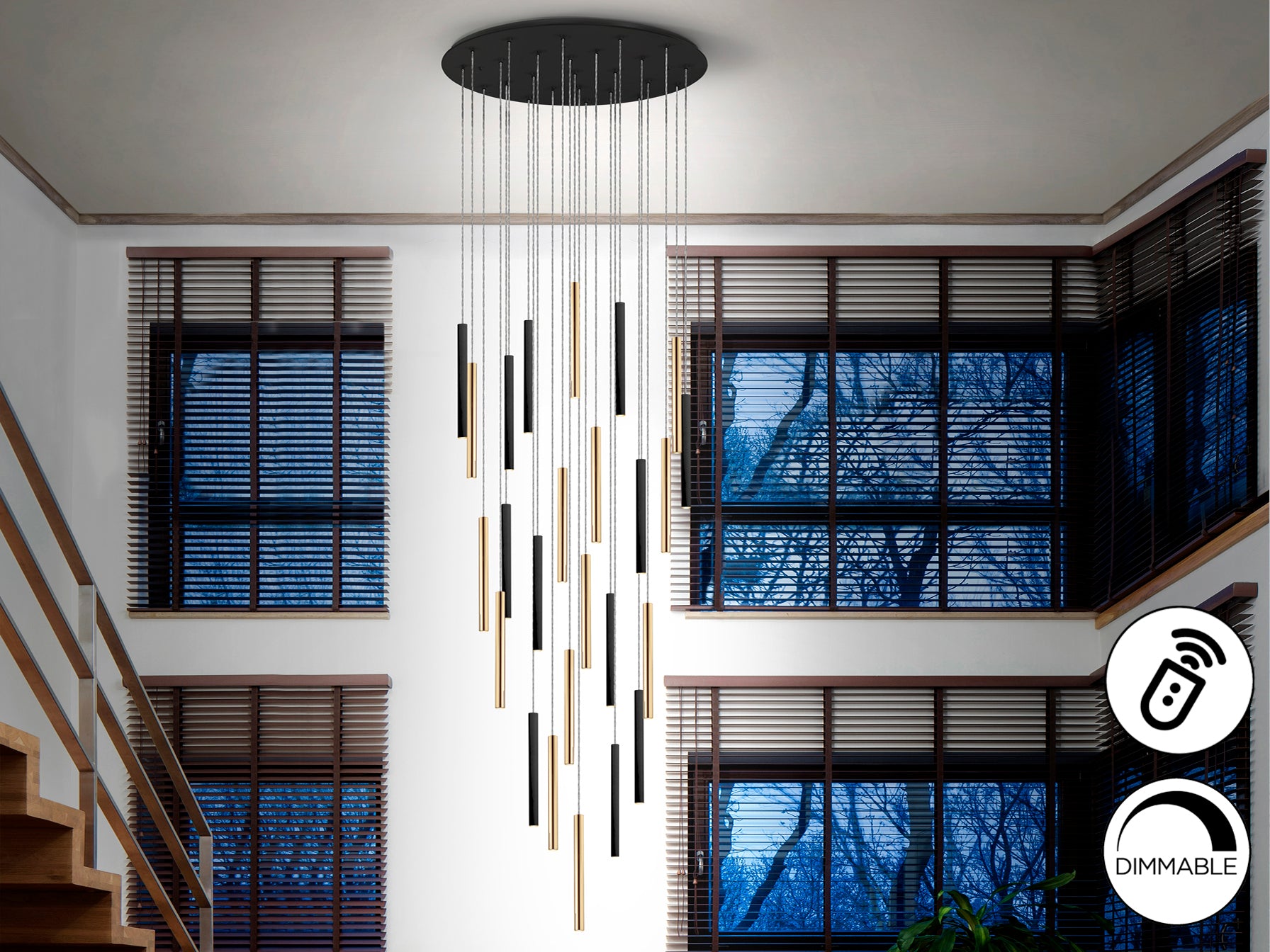 Висяща LED лампа Varas 25L с 25 светлини в злато и черно – детайлен изглед