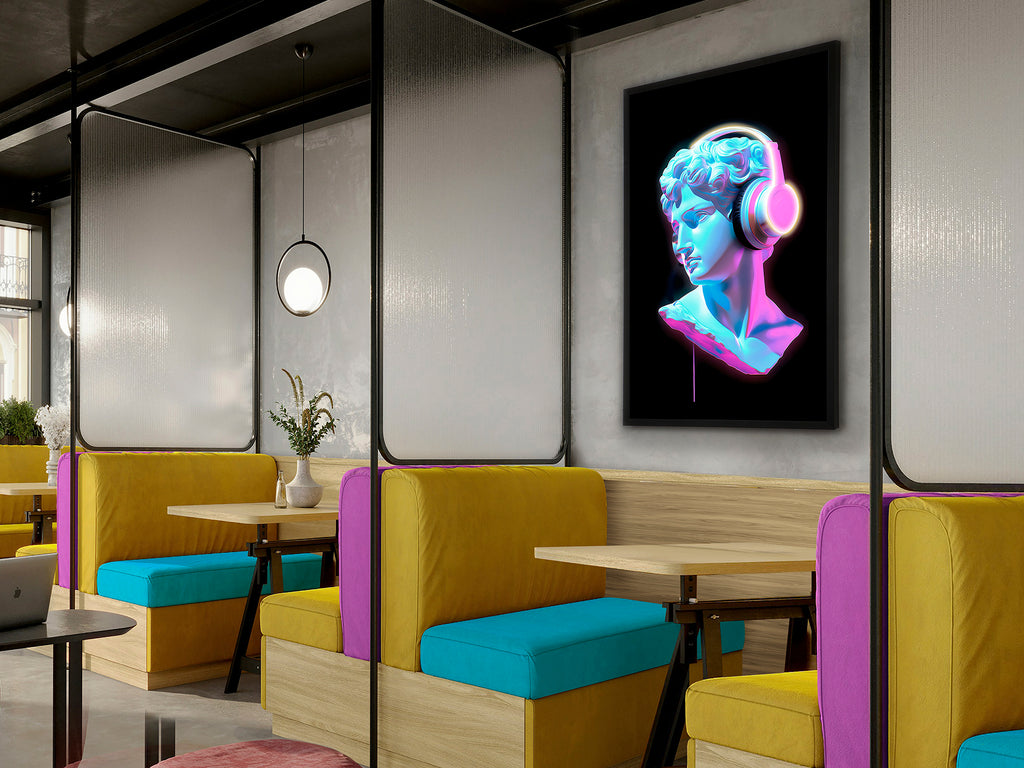 LED картина Busto Night с цветен бюст със слушалки