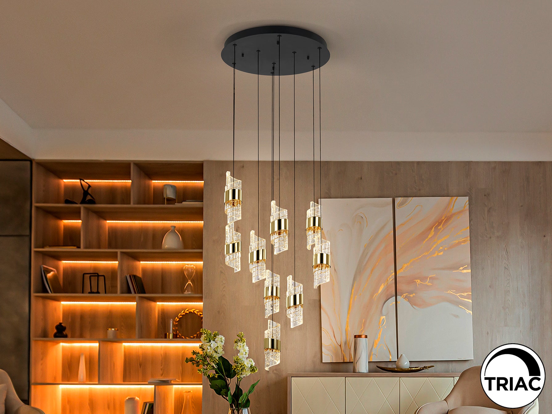 Висяща LED лампа Iliada 9L с 9 спираловидни абажура – детайлен изглед
