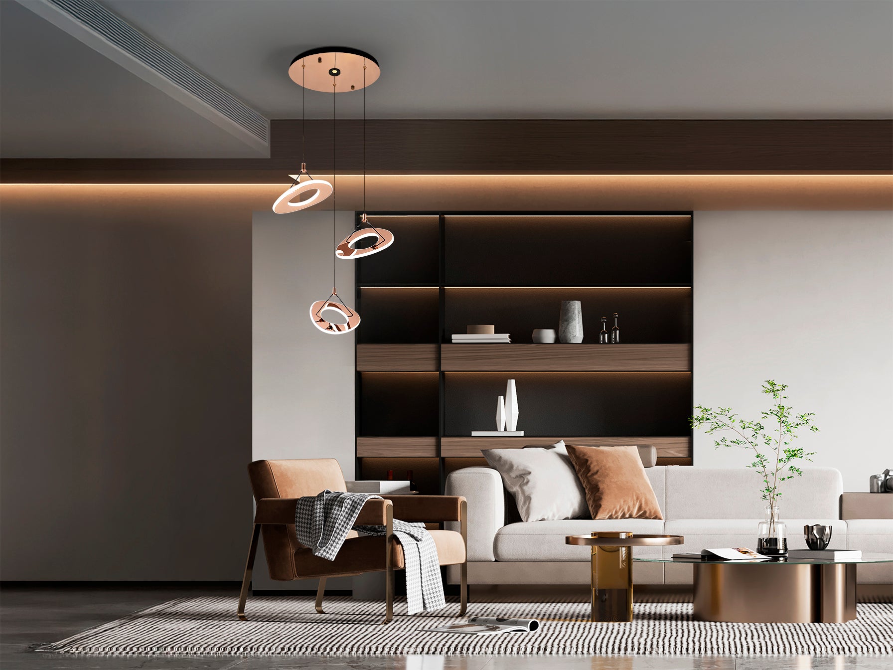 Висяща LED лампа Mirena 3L с 3 светлини в розово злато