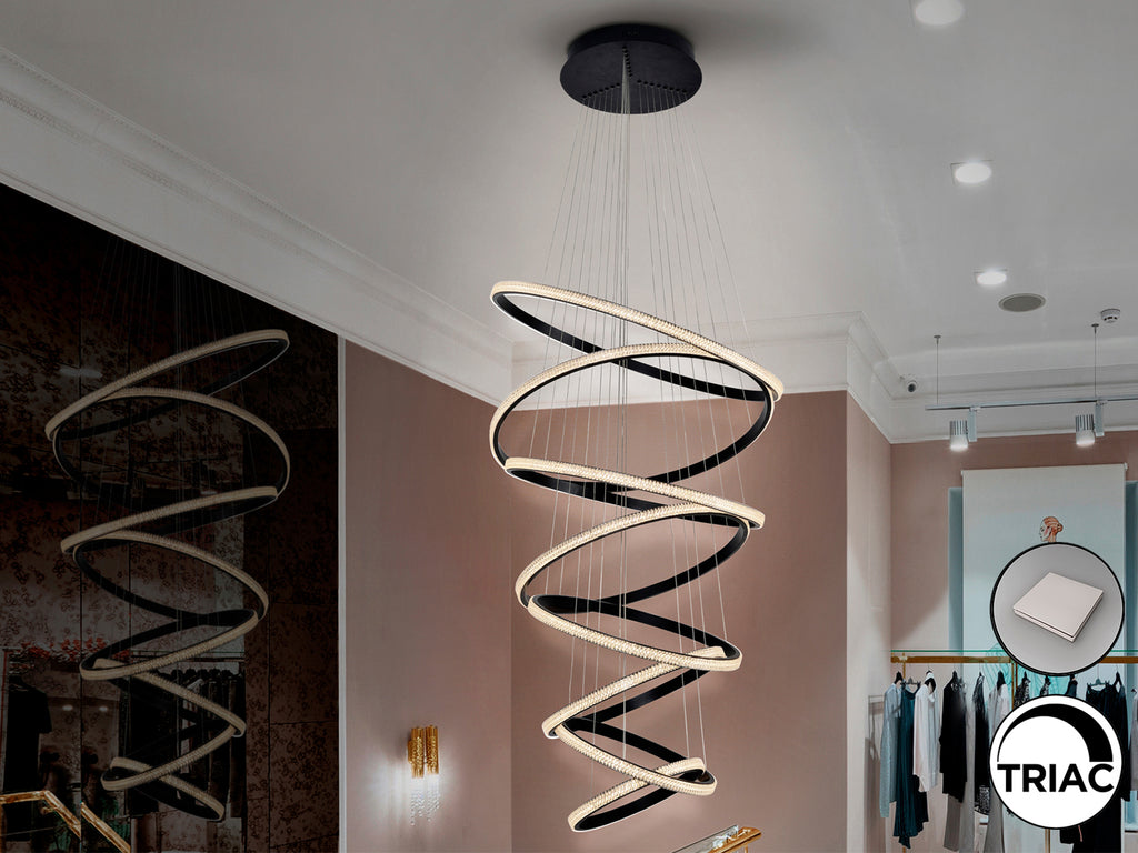 Висяща LED лампа Ring XL с 8 пръстена в матово черно – детайлен изглед