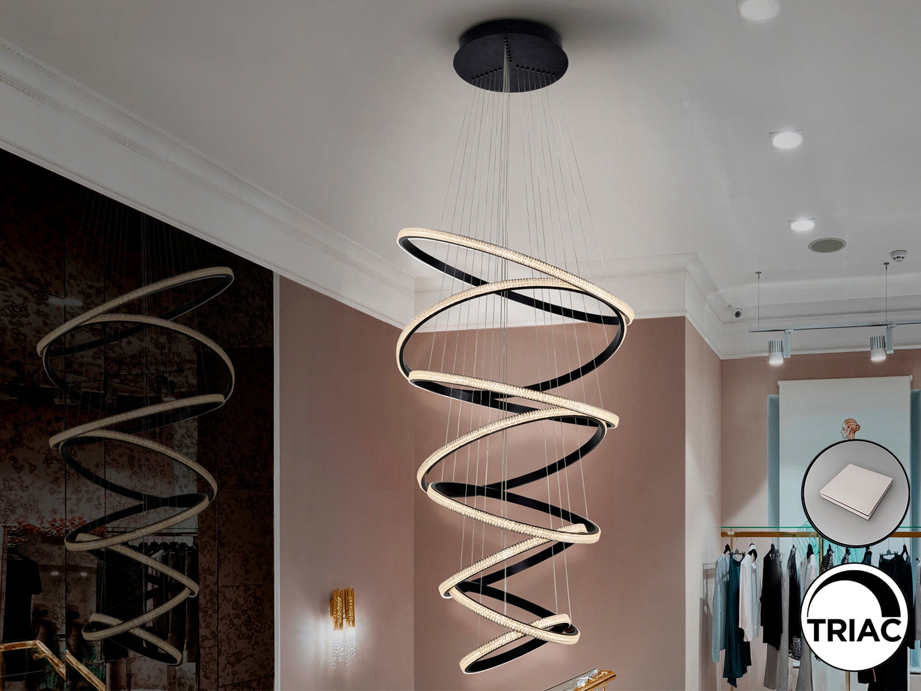 Висяща LED лампа Ring XL с 8 пръстена в матово черно – детайлен изглед