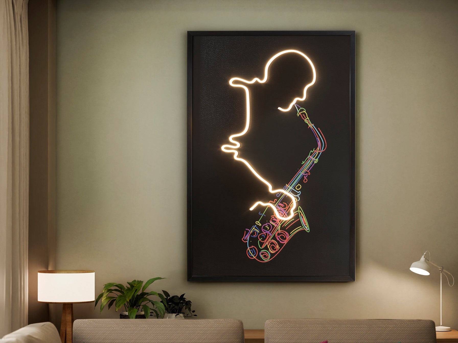 LED картина Saxofón с музикант със саксофон – детайлен изглед