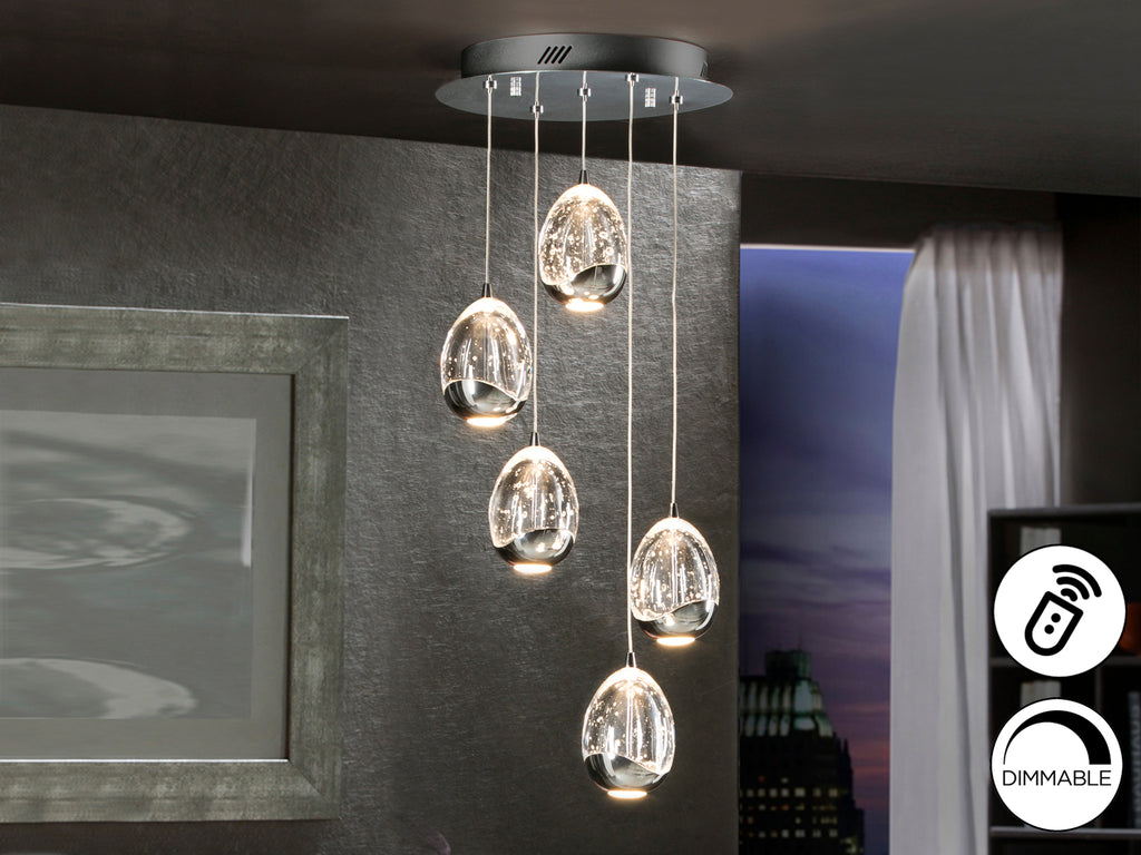 Висяща LED лампа Rocio 5L в златно – детайлен изглед