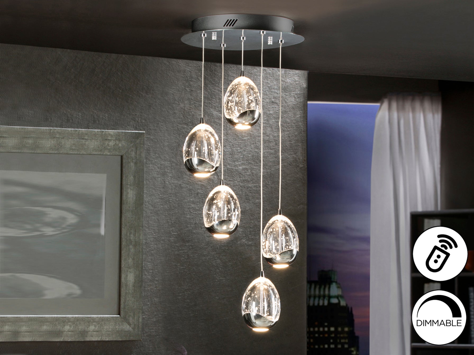Висяща LED лампа Rocio 5L в златно – детайлен изглед