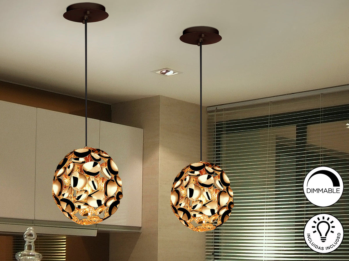 Висяща лампа Narisa 1L в розово злато и тъмнокафяво