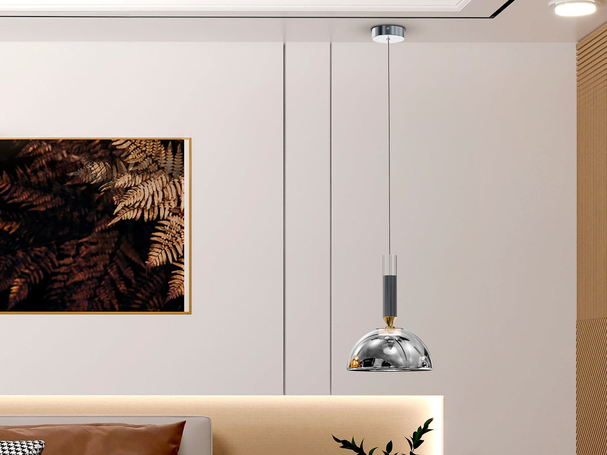 Висяща LED лампа Charlize II 1L с абажур в сребрист нюанс
