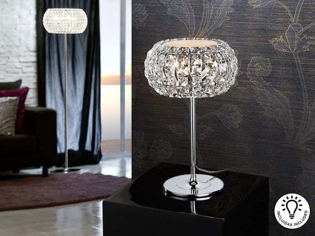Настолна лампа Diamond в хром с квадратни кристали