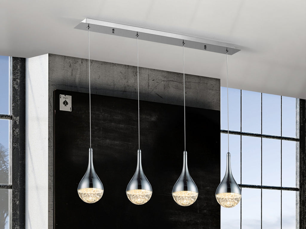 Висяща LED лампа Elie 4L с 4 стъклени капки
